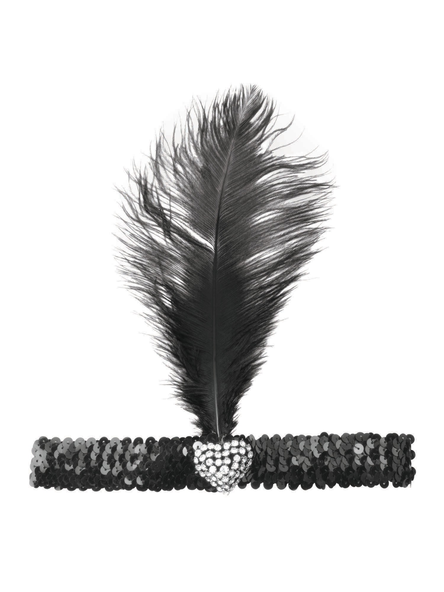 Black Flapper Headband Crystal Heart