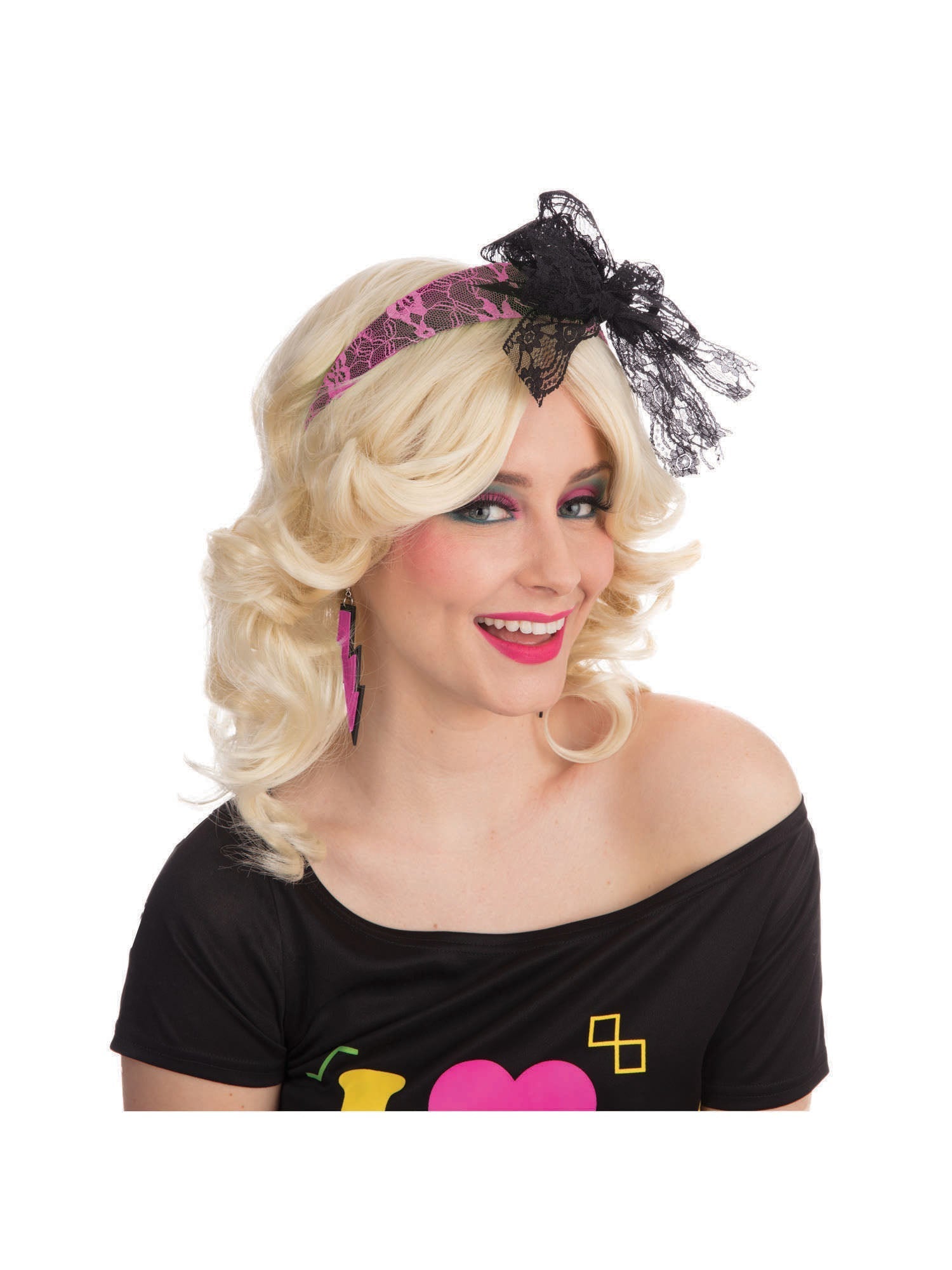 80's Neon Lace Headband - Pink