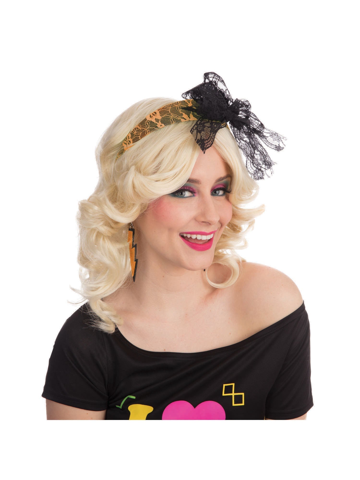 80's Neon Lace Headband - Orange