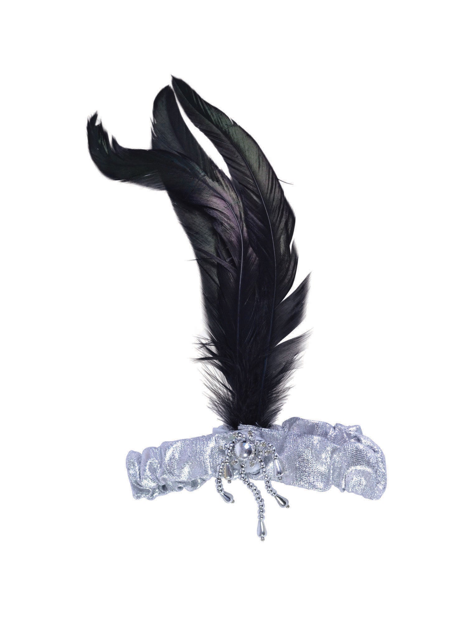 Silver Headband With Black Feathers