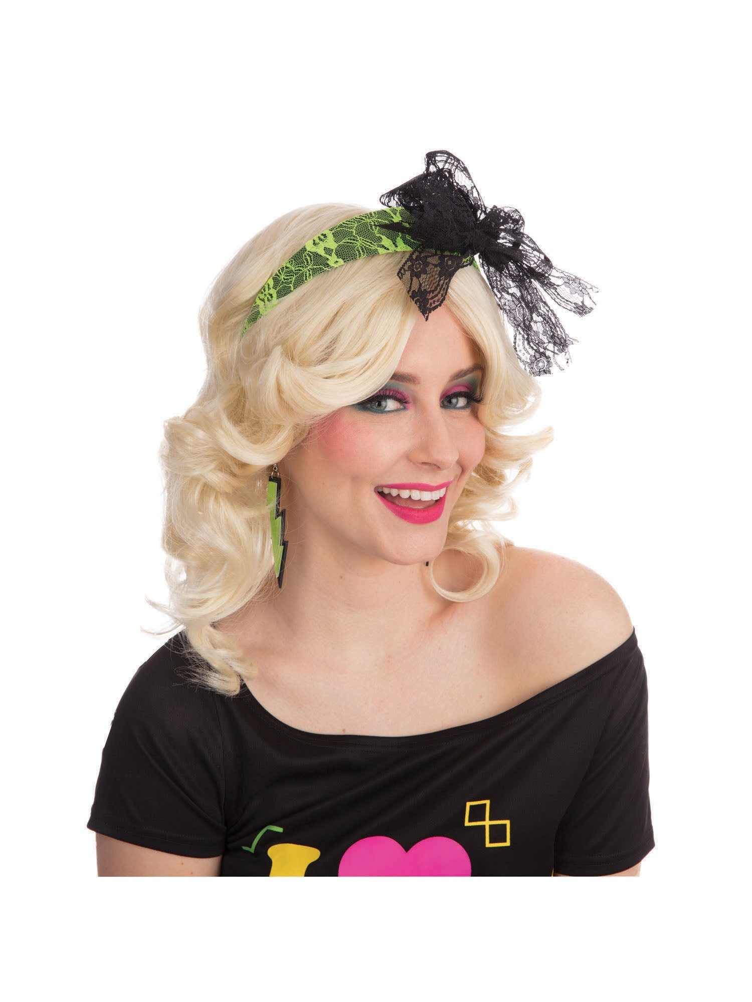 80's Neon Lace Headband - Yellow
