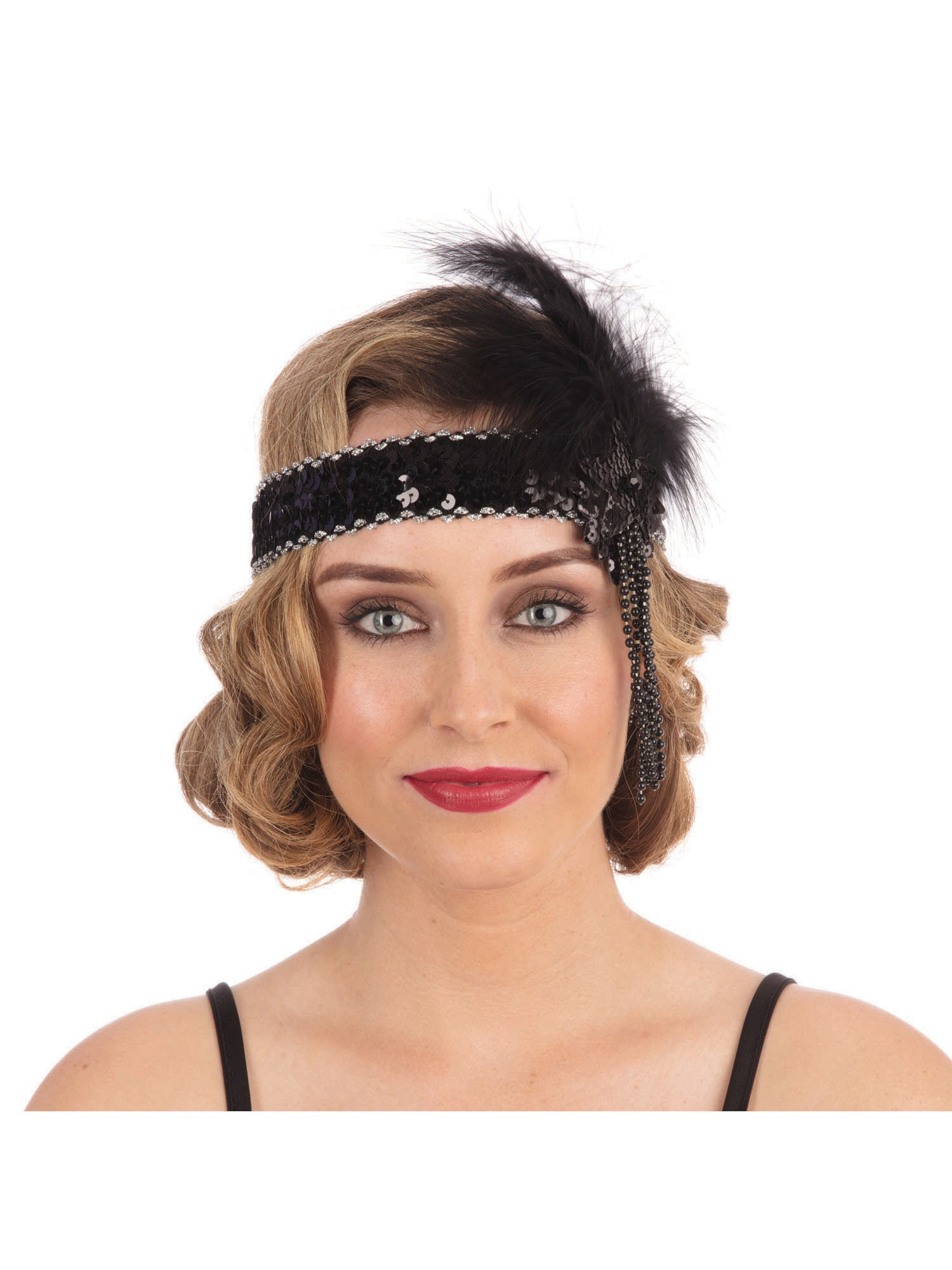 Flapper Headband Black Sequin Deluxe