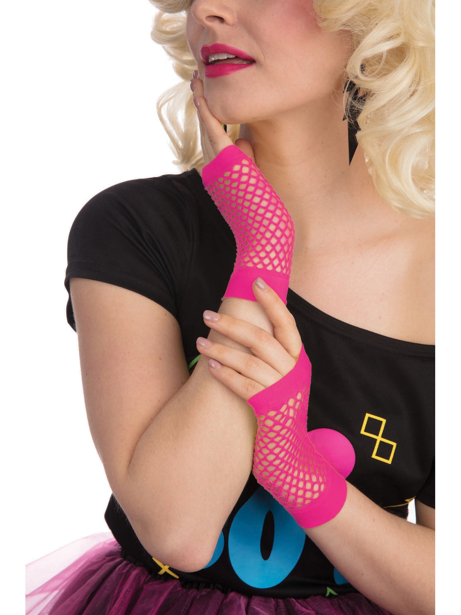 Kurze Neon-Pink-Fischnetz-Handschuhe