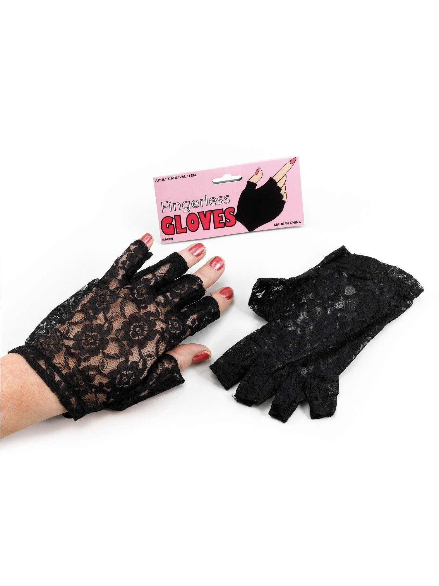 Fingerless Lace Gloves Black (23cm)