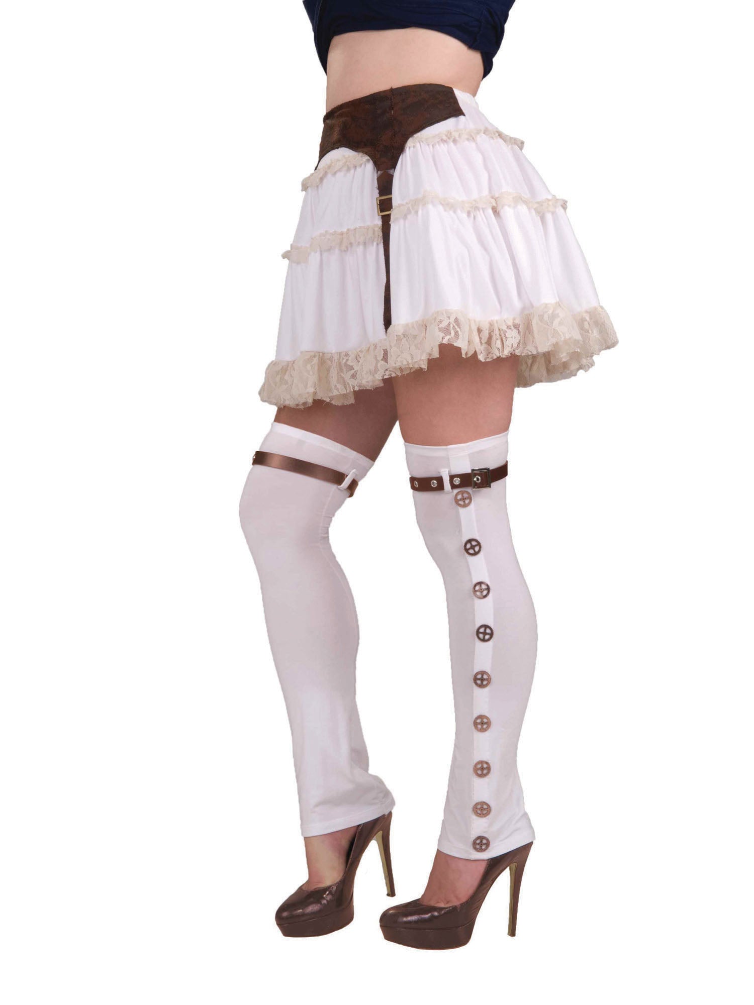 White Steampunk Buckle Spats