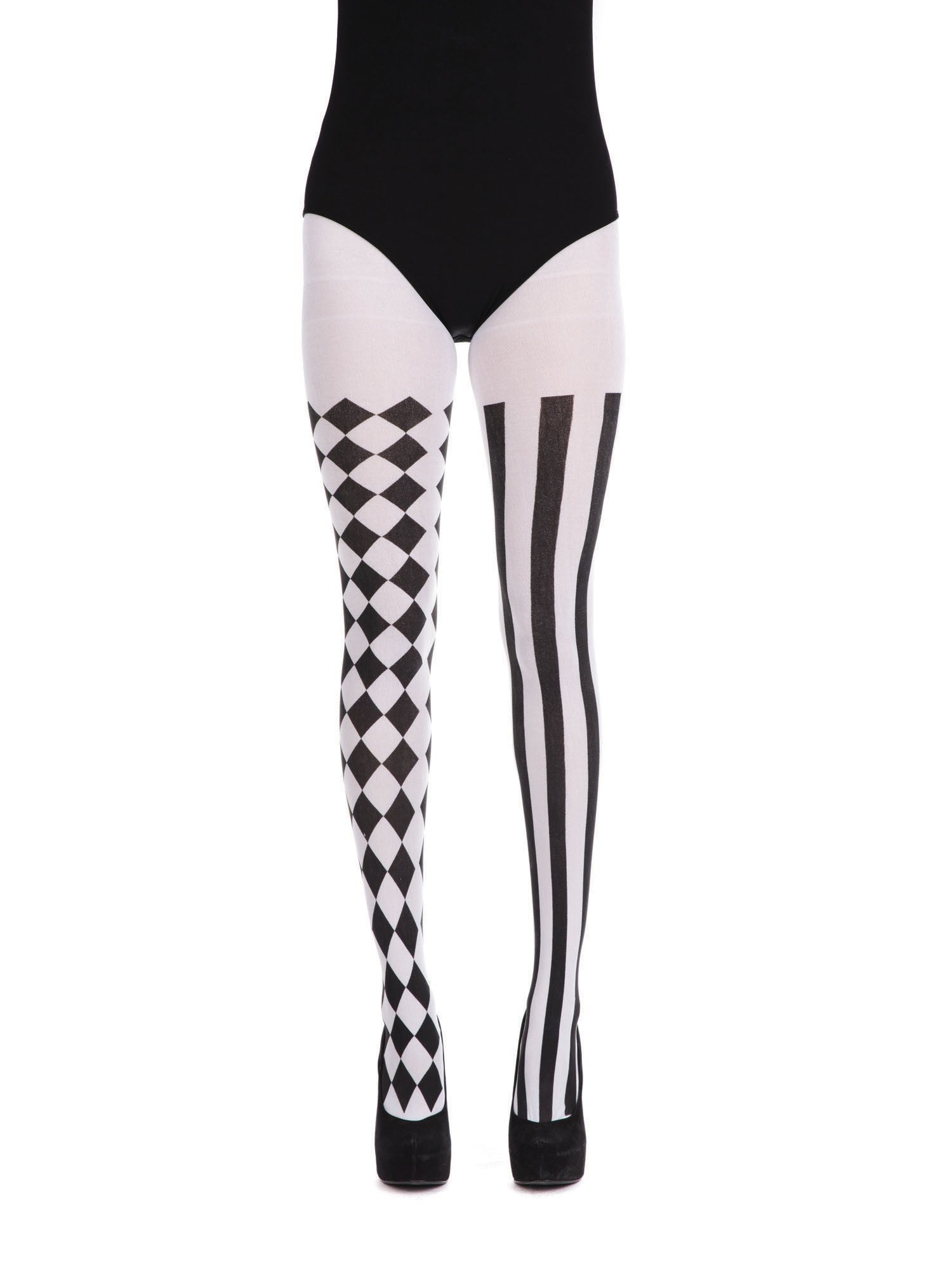 Harlekin Strumpfhose - Schwarz/Weiß