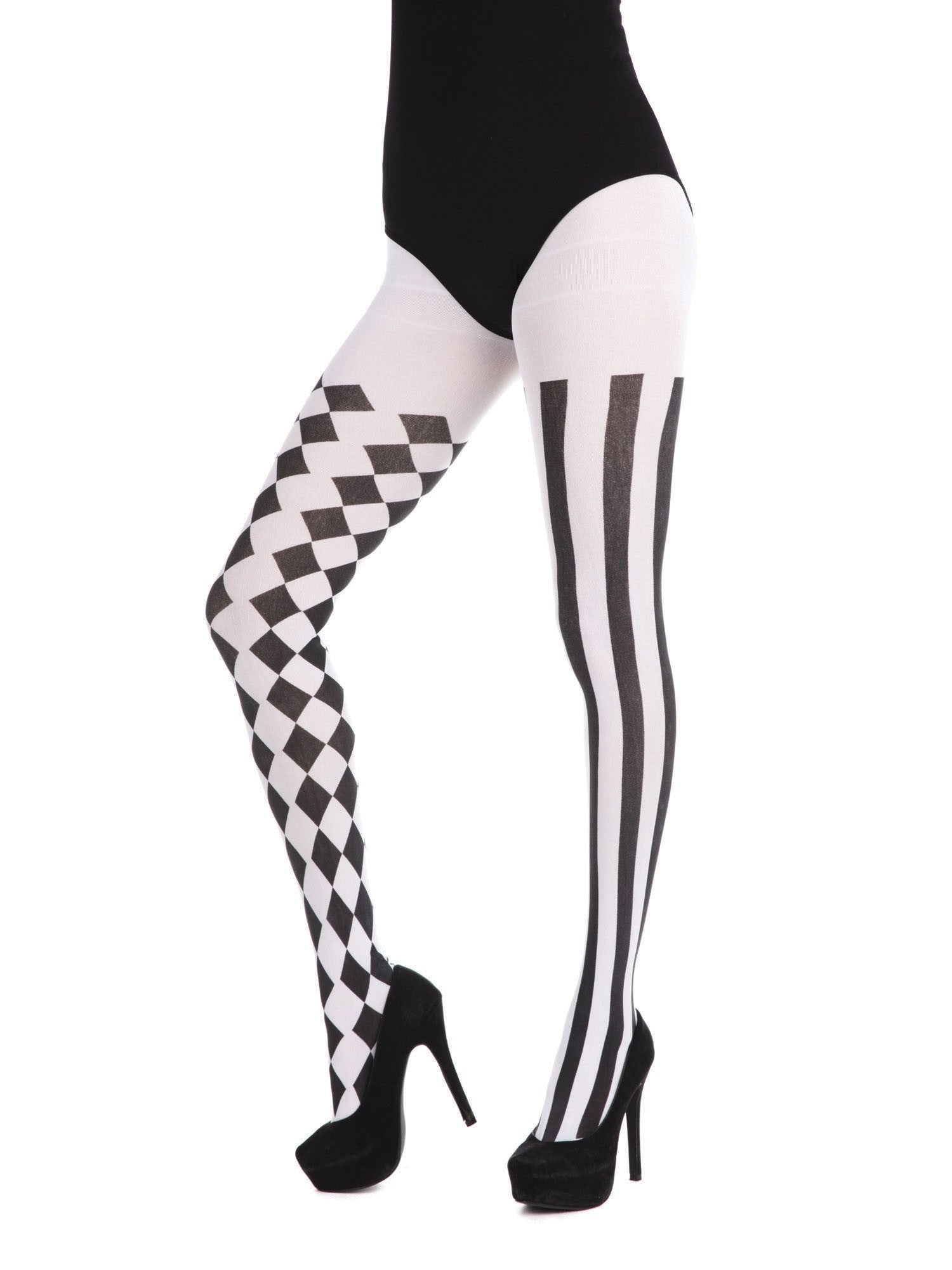 Harlekin Strumpfhose - Schwarz/Weiß