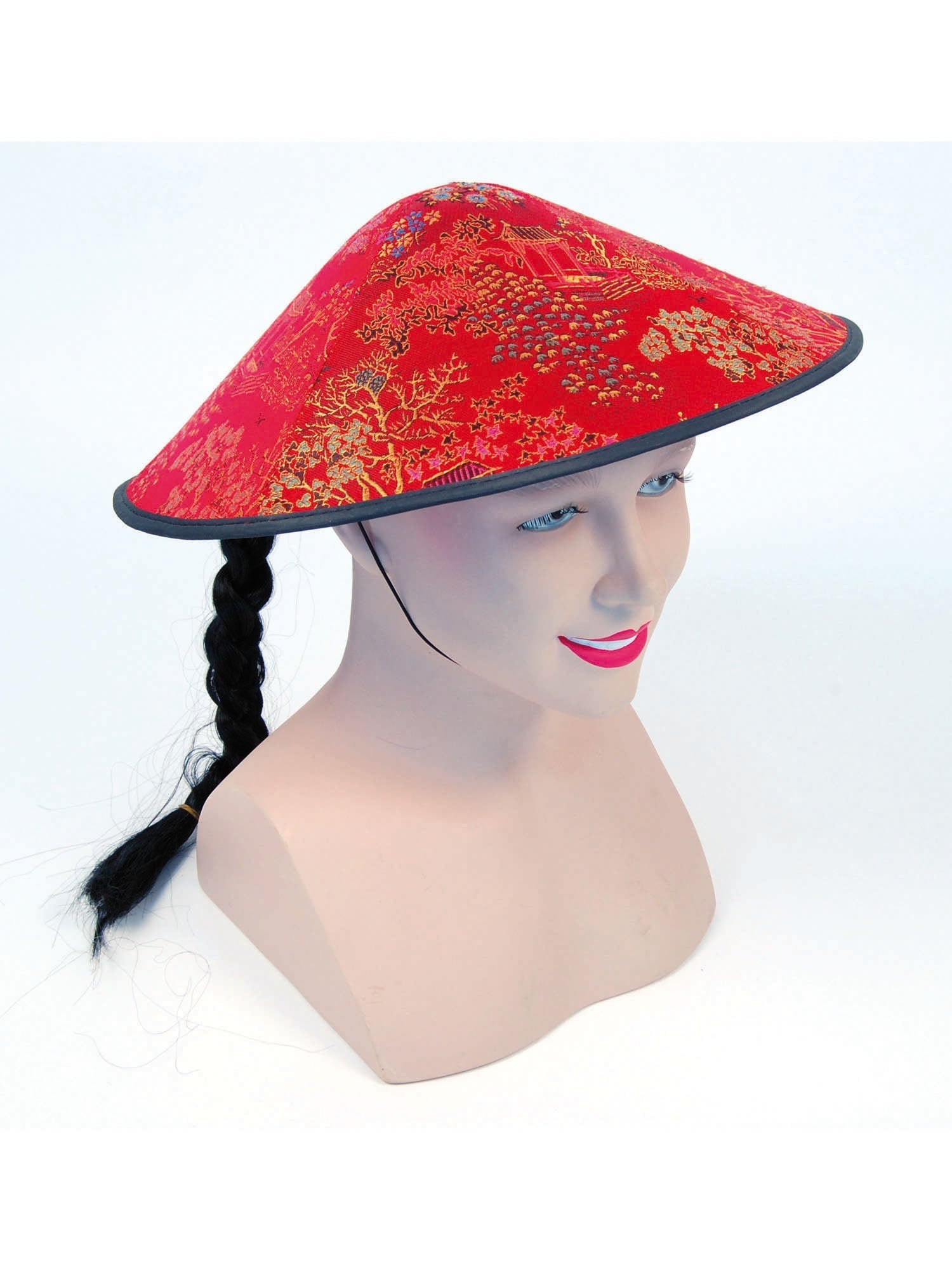 Chinese Shade Hat Red Fabric And Plait