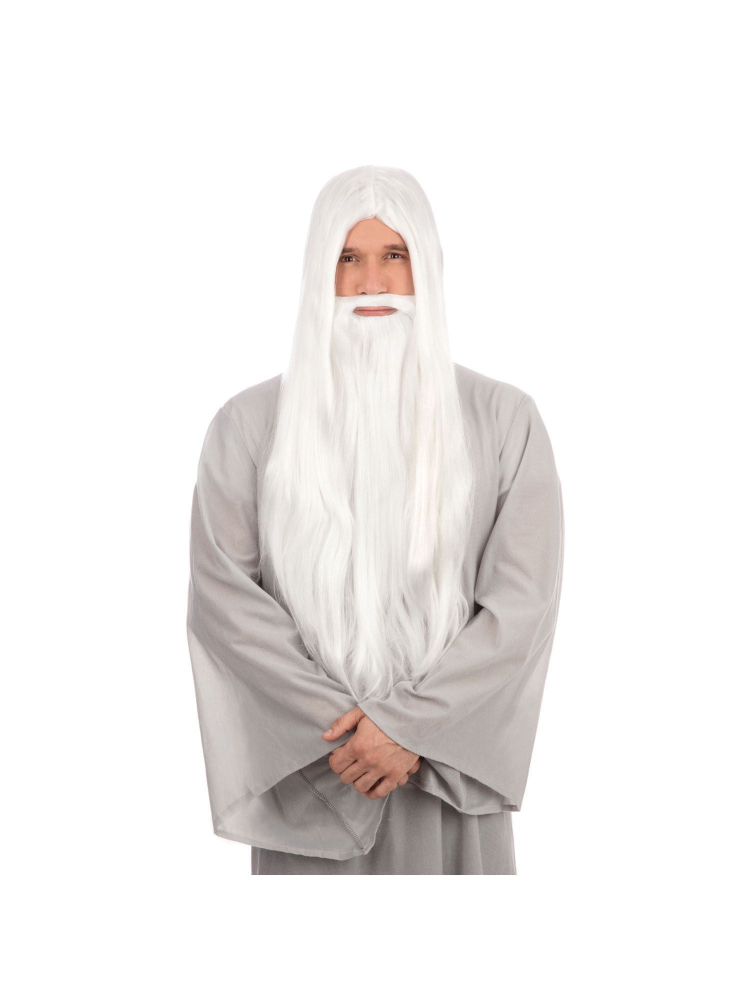 Tovenaar Pruik en Baard Lang Wit