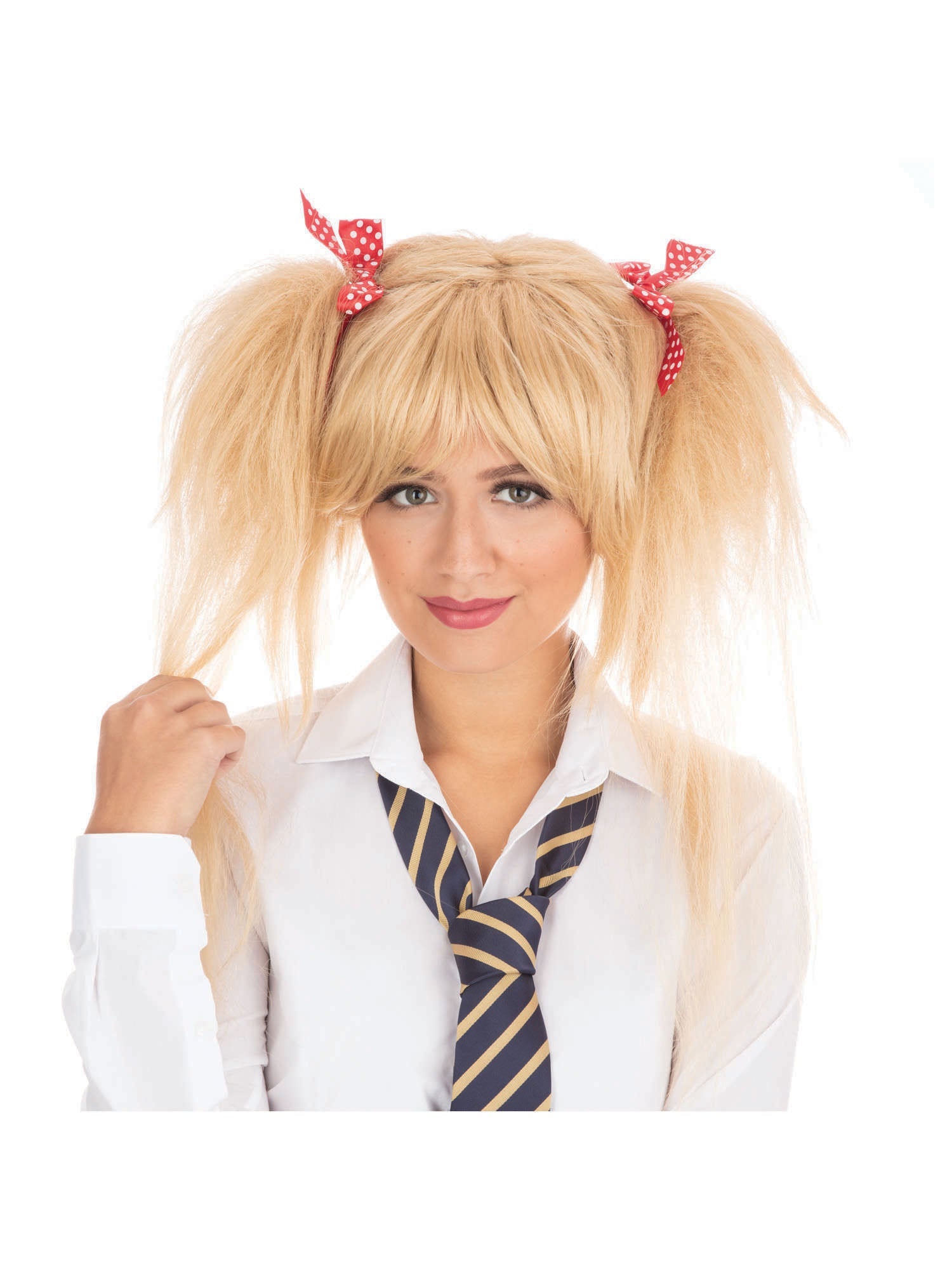 Schoolgirl Wig Blonde With Red Bows