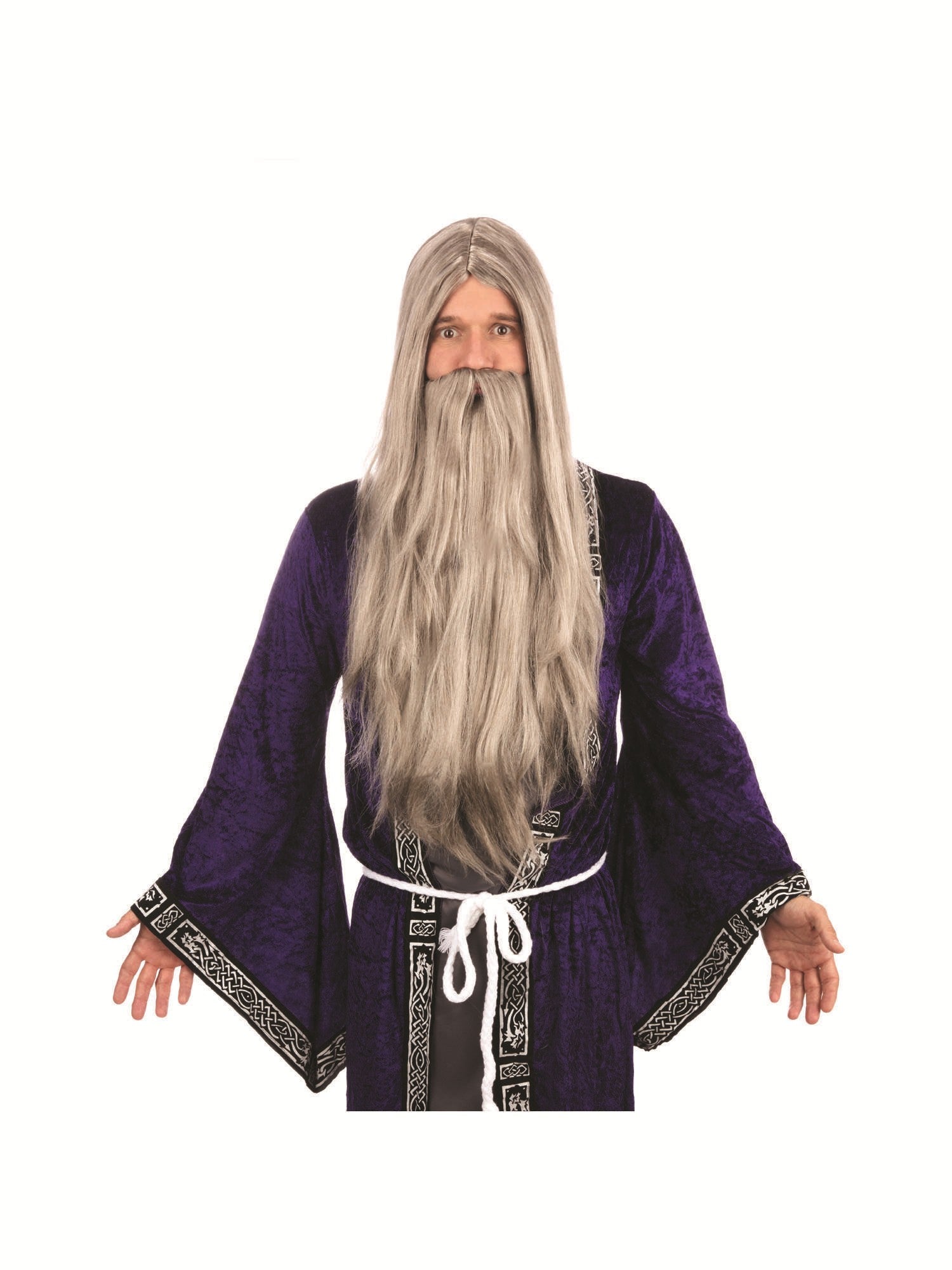 Wizard Perücke und Bart Lang Grau
