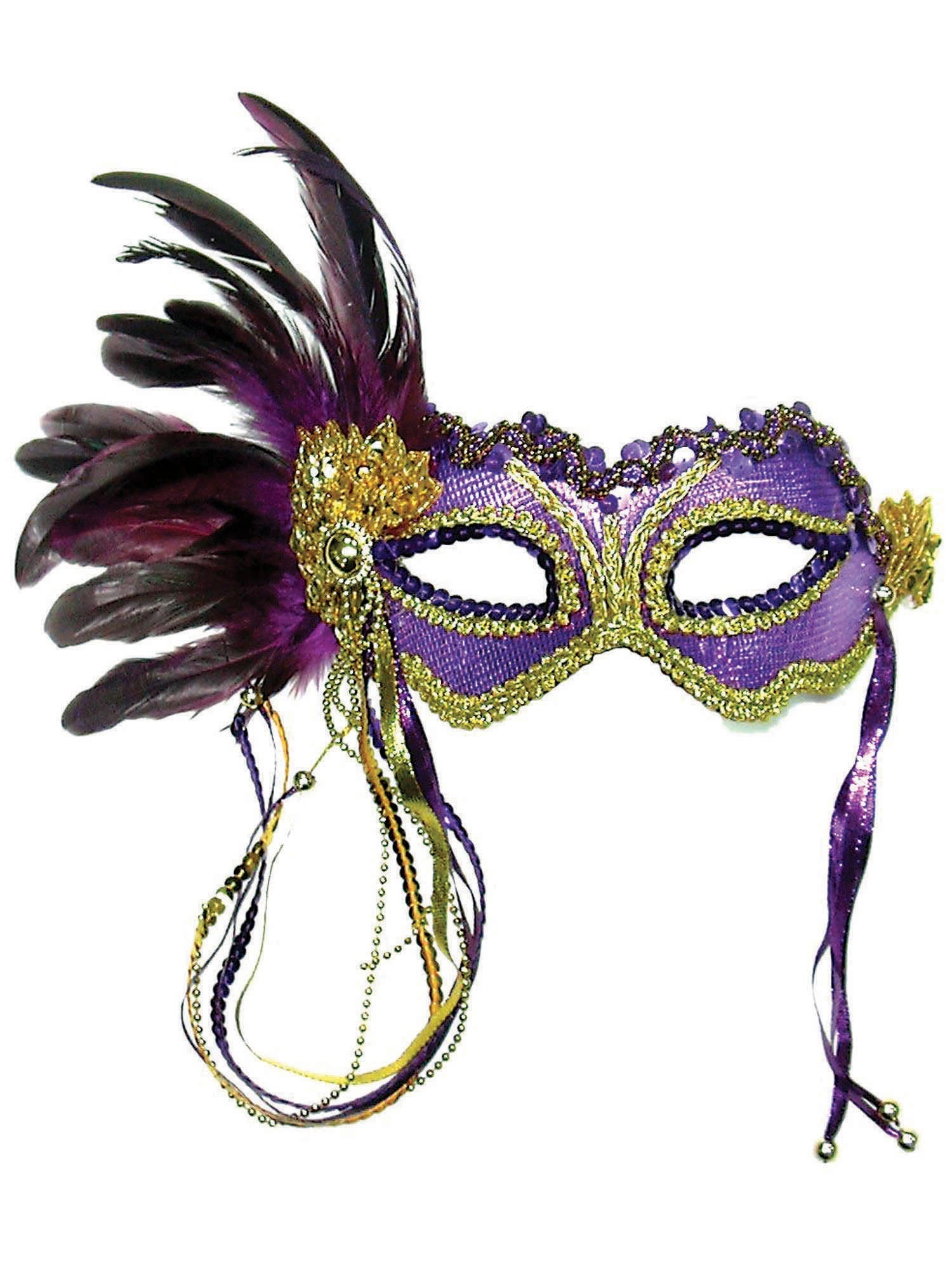 Purple Metallic Mask With Feather
