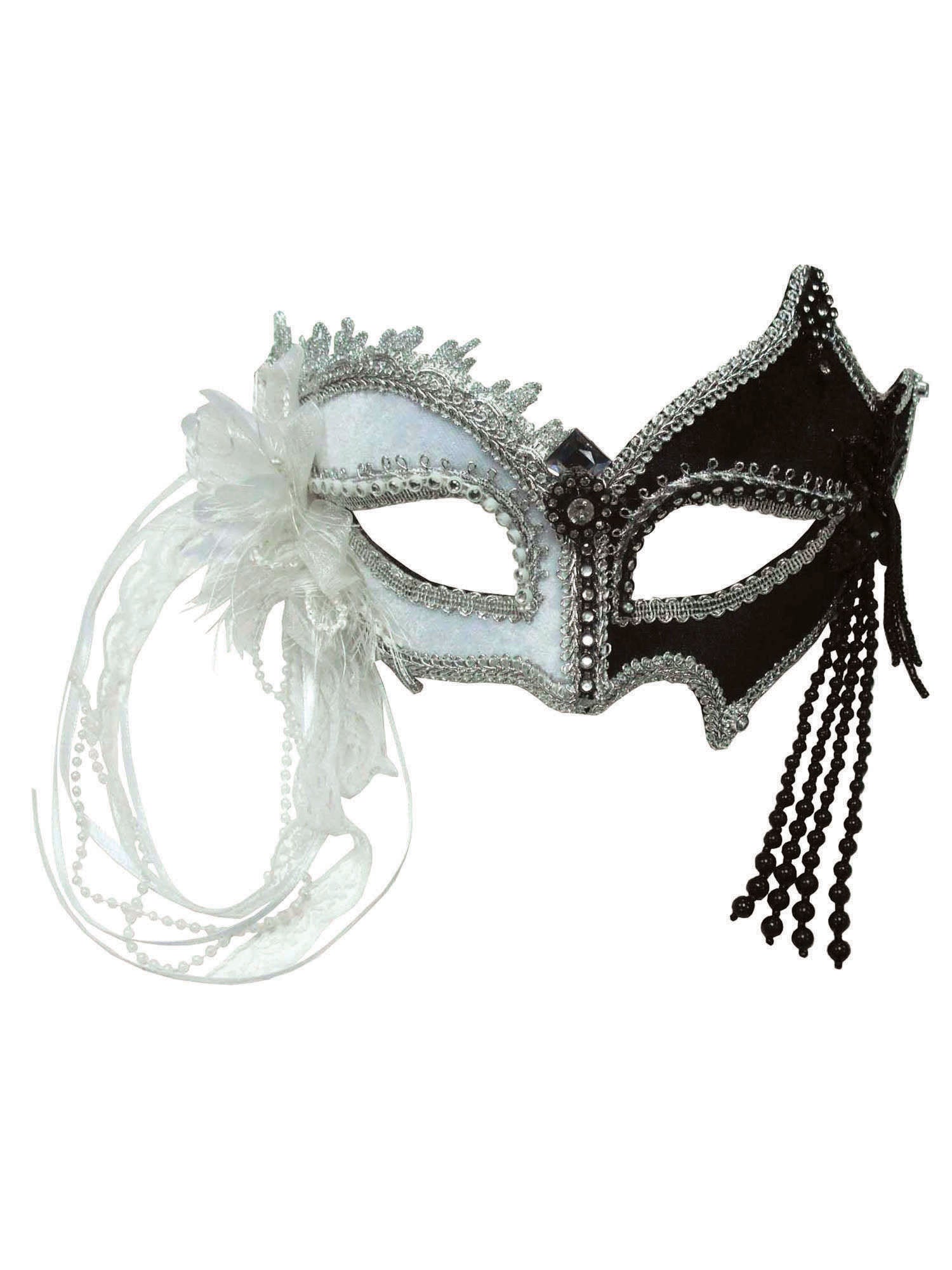 Zwart-wit masker met kwastjes