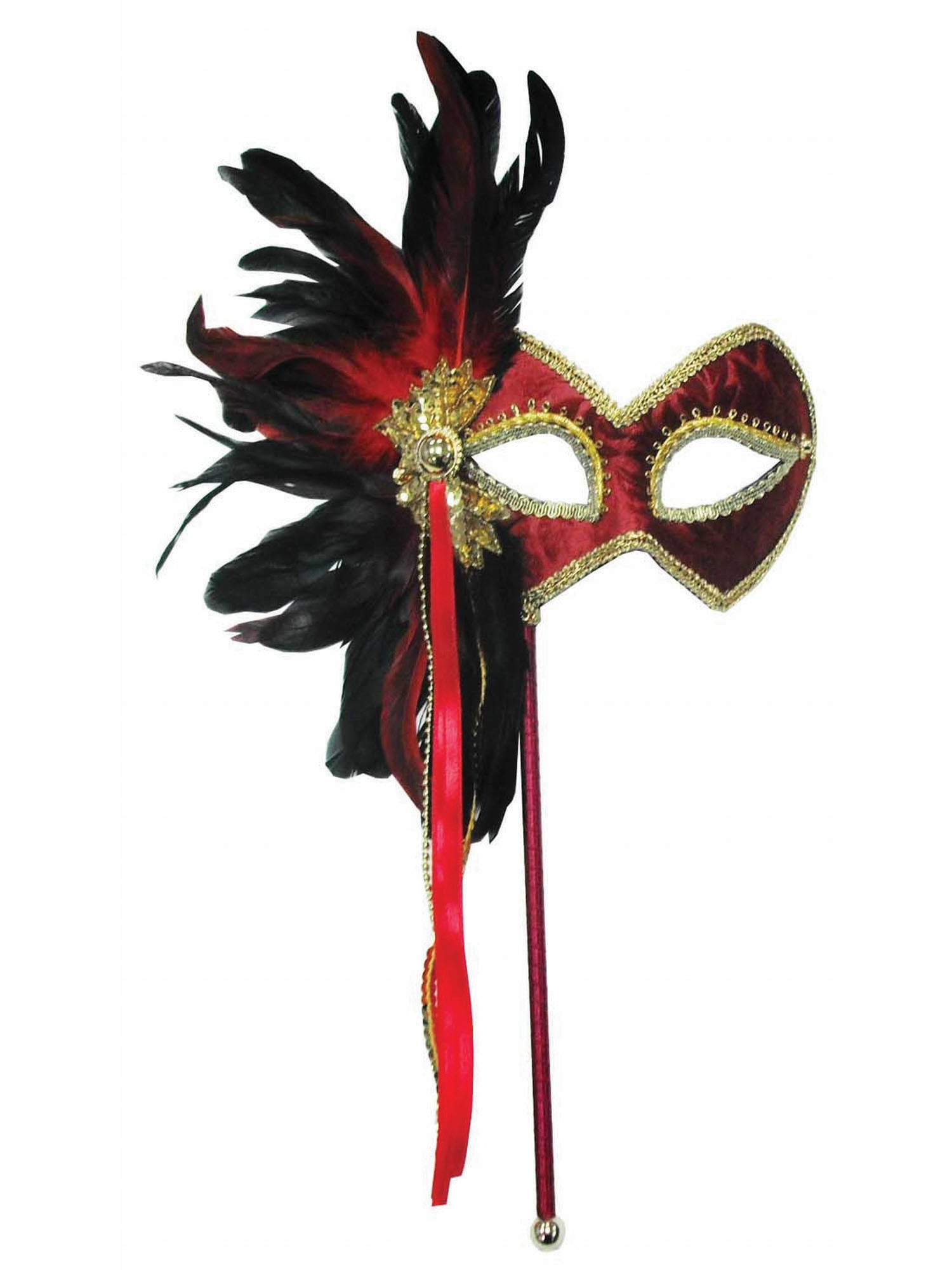 Rood masker & veren op stok