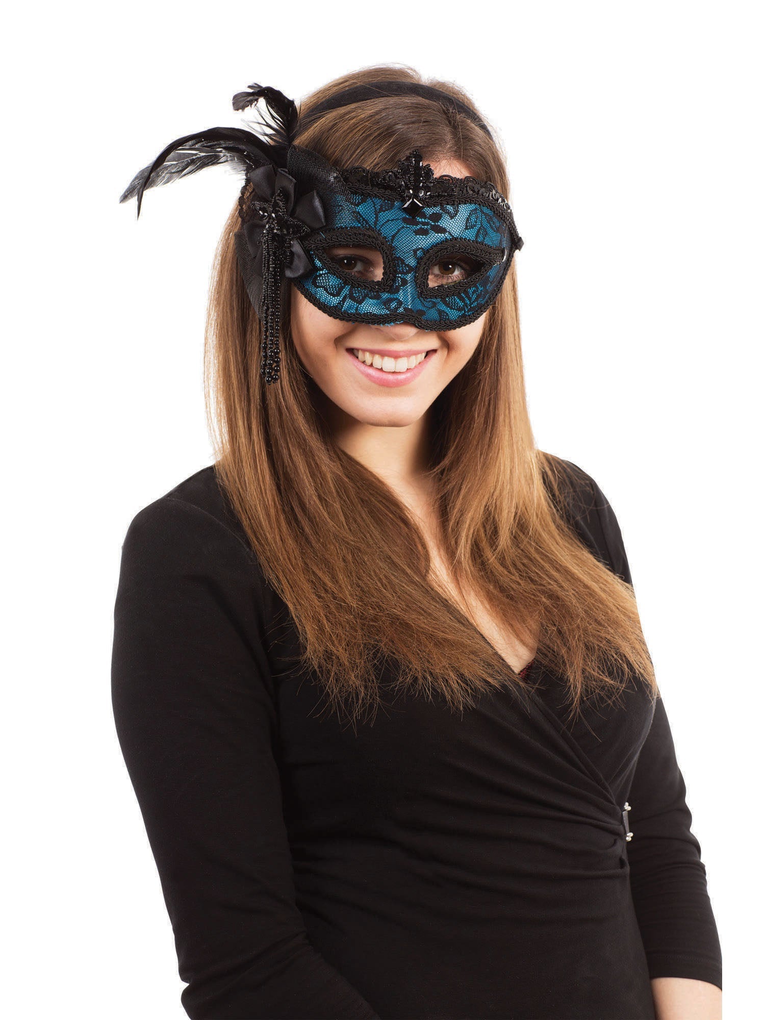 Blauwe zijde veren masker