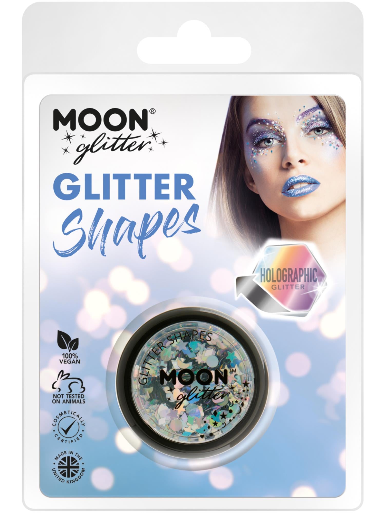 Moon Glitter Holographic Glitter Shapes, Silver