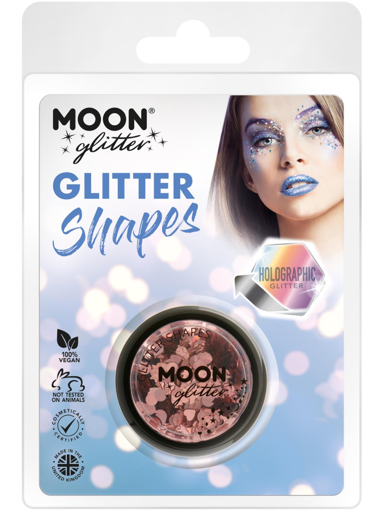 Moon Glitter Holographic Glitter Shapes, Rose Gold