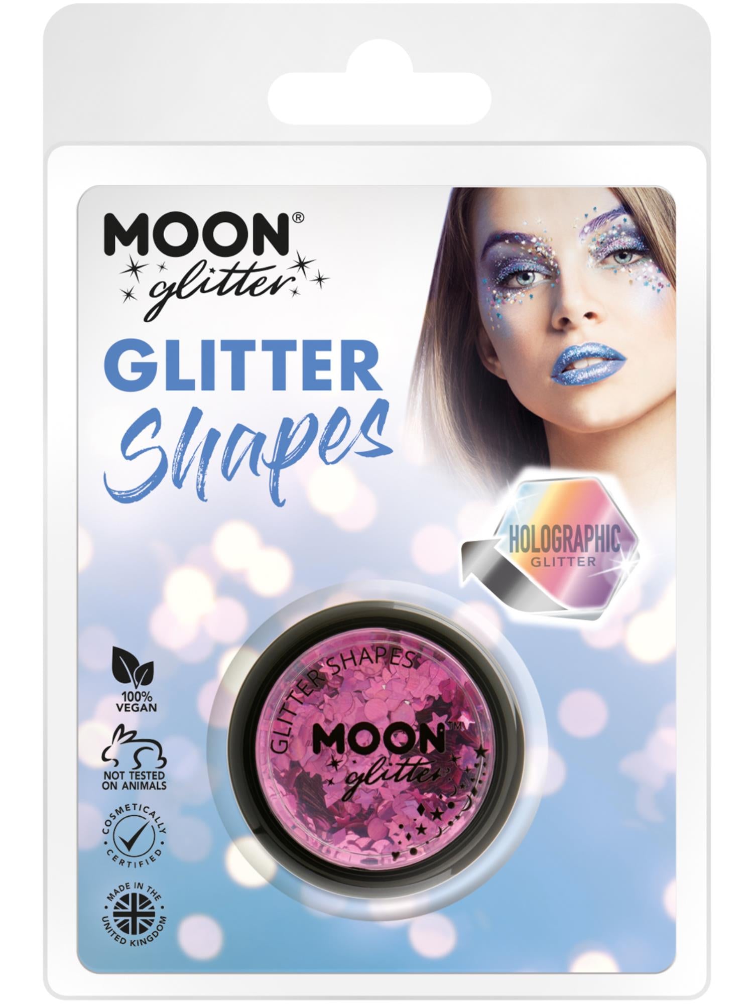 Moon Glitter Holographic Glitter Shapes, Pink