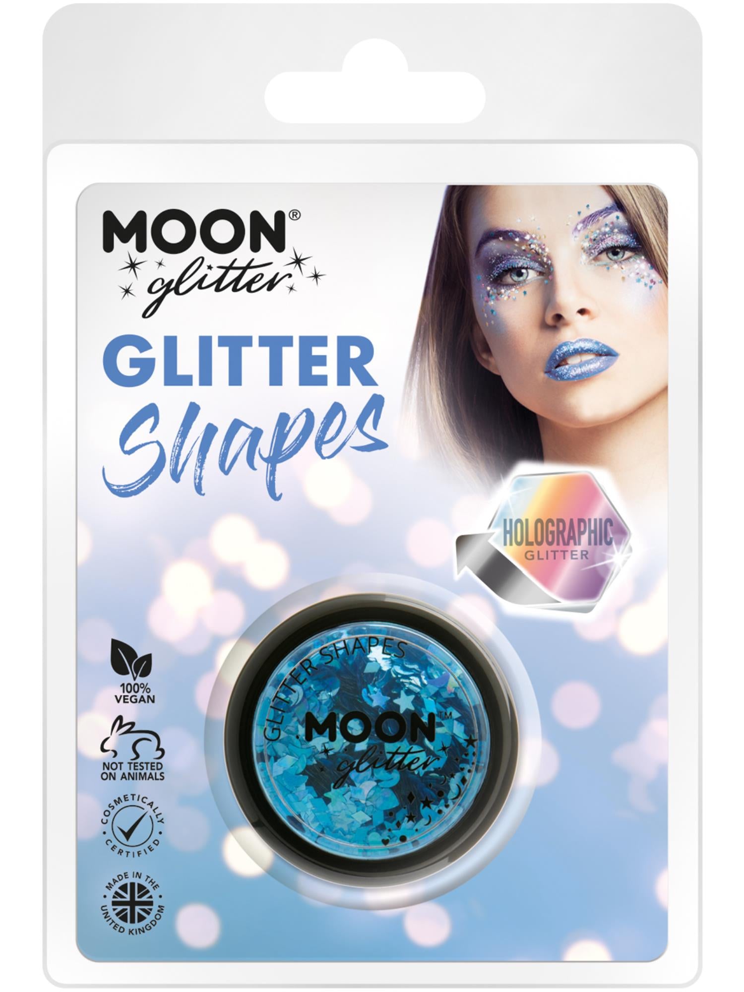 Moon Glitter Holographic Glitter Shapes, Blue