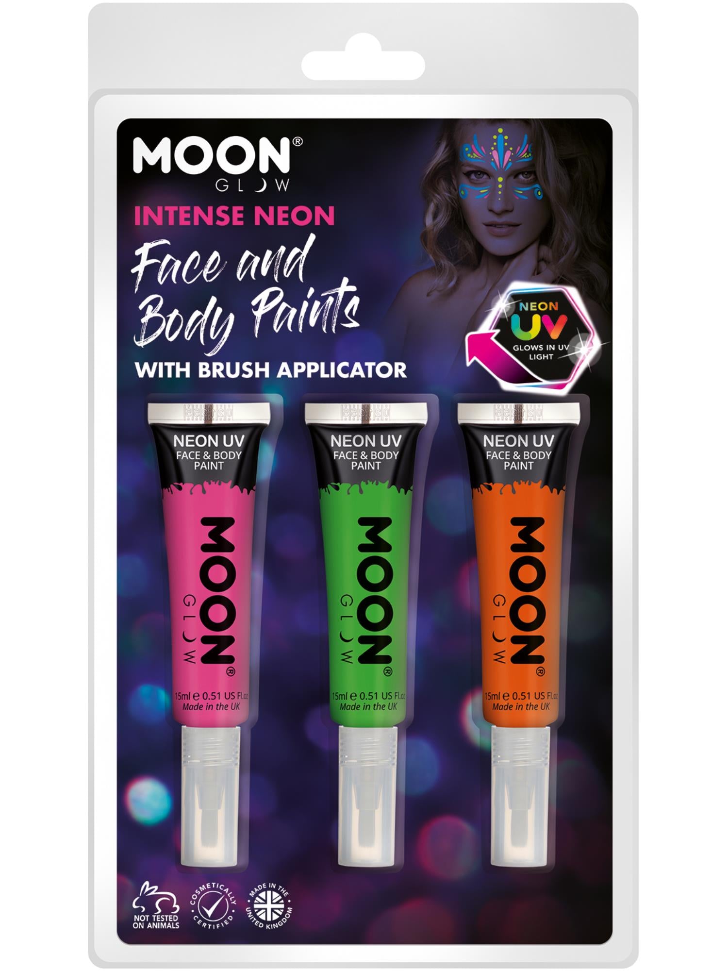 Moon Glow Intense Neon UV Face Paint and Brush,