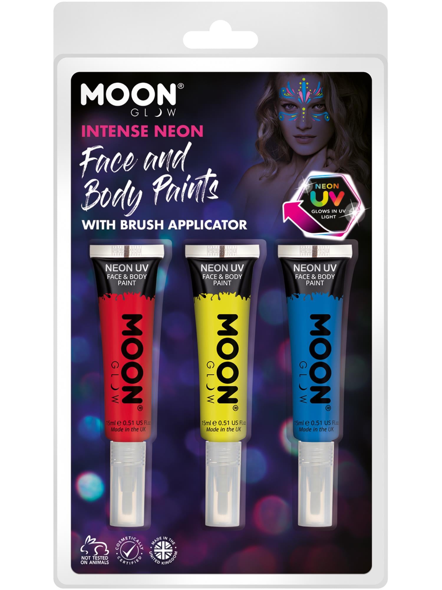 Moon Glow Intense Neon UV Face Paint and Brush,