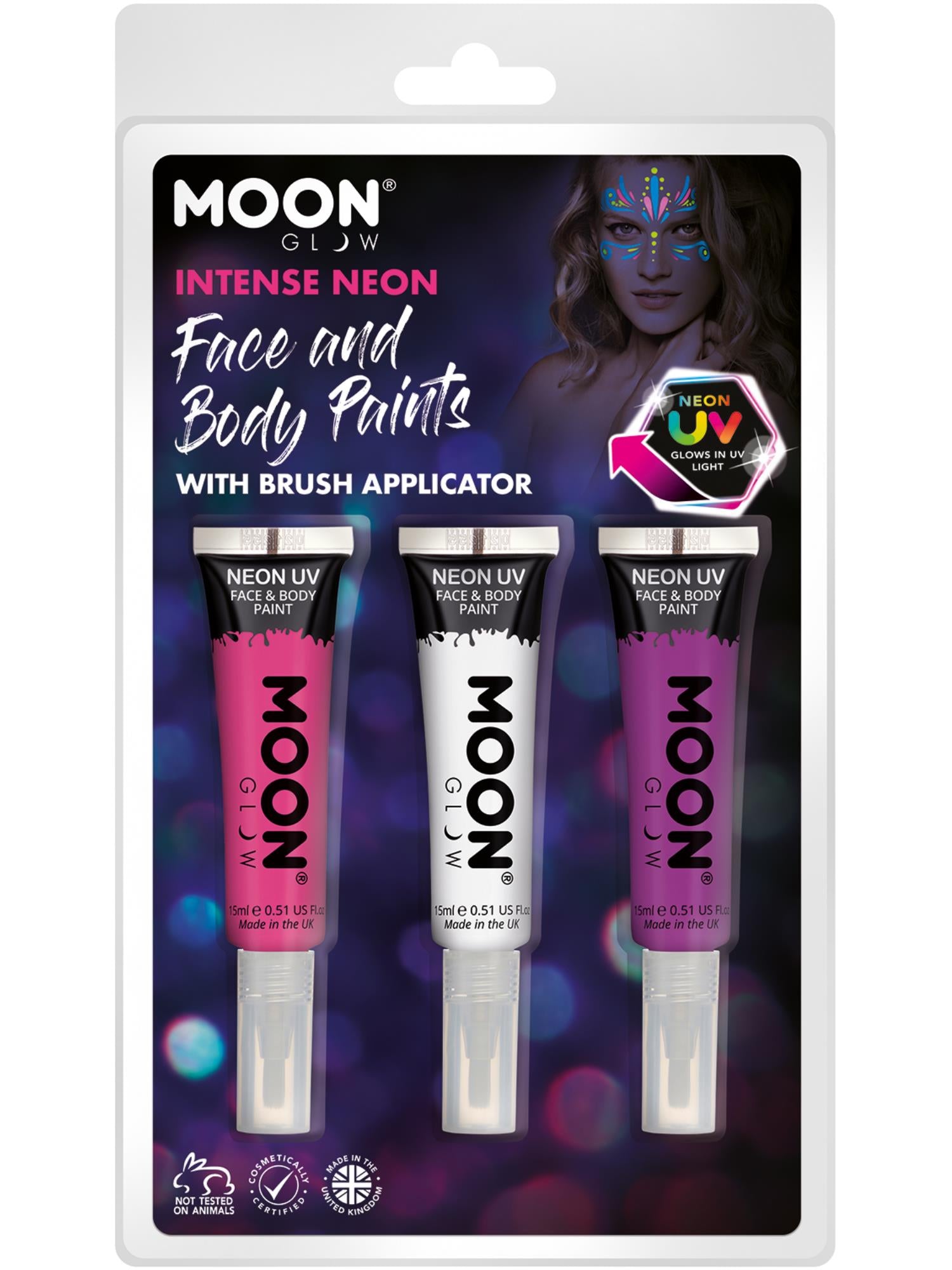 Moon Glow Intense Neon UV Face Paint and Brush,