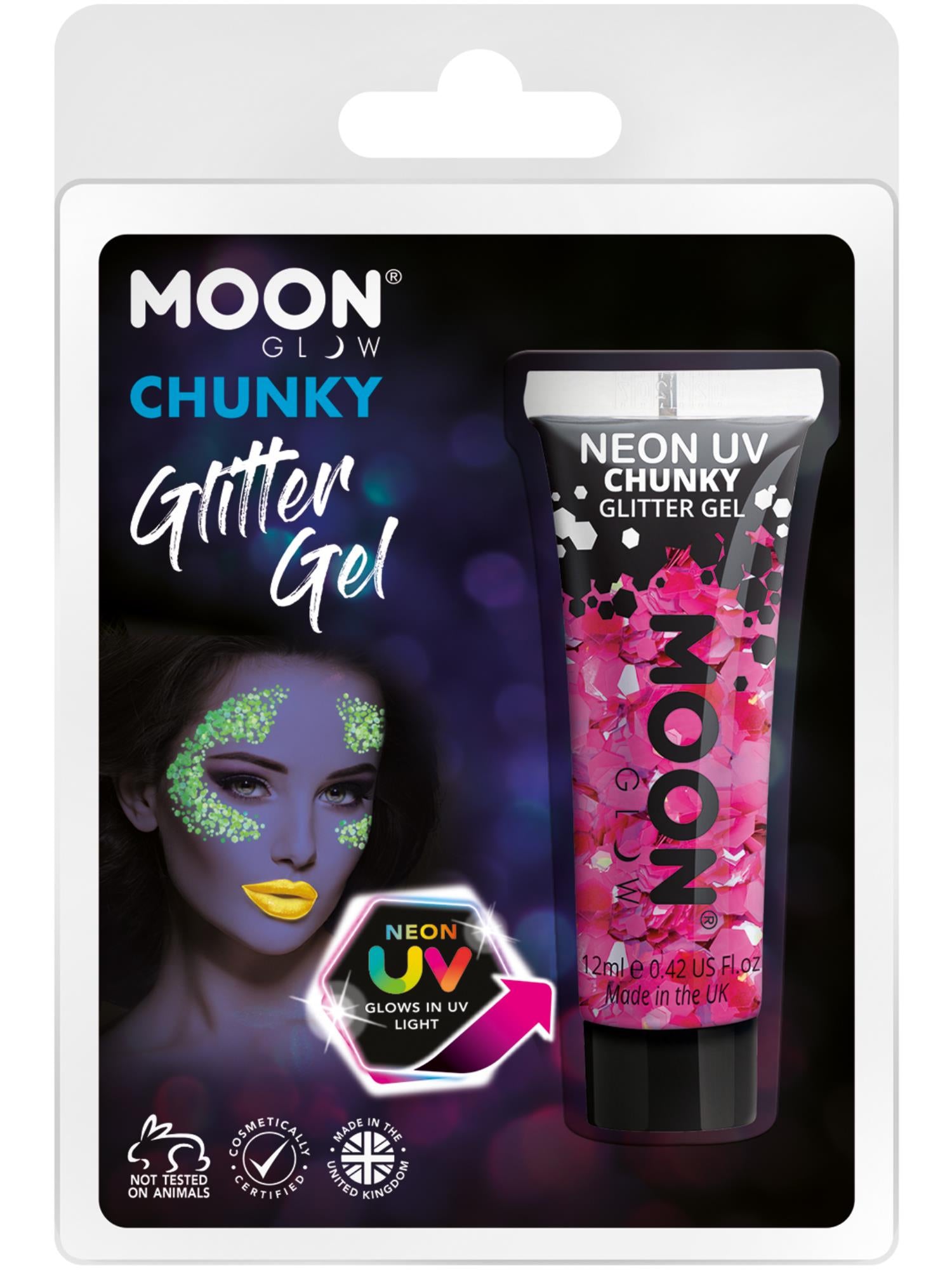 Moon Glow - Neon UV Chunky Glitter Gel, Magenta