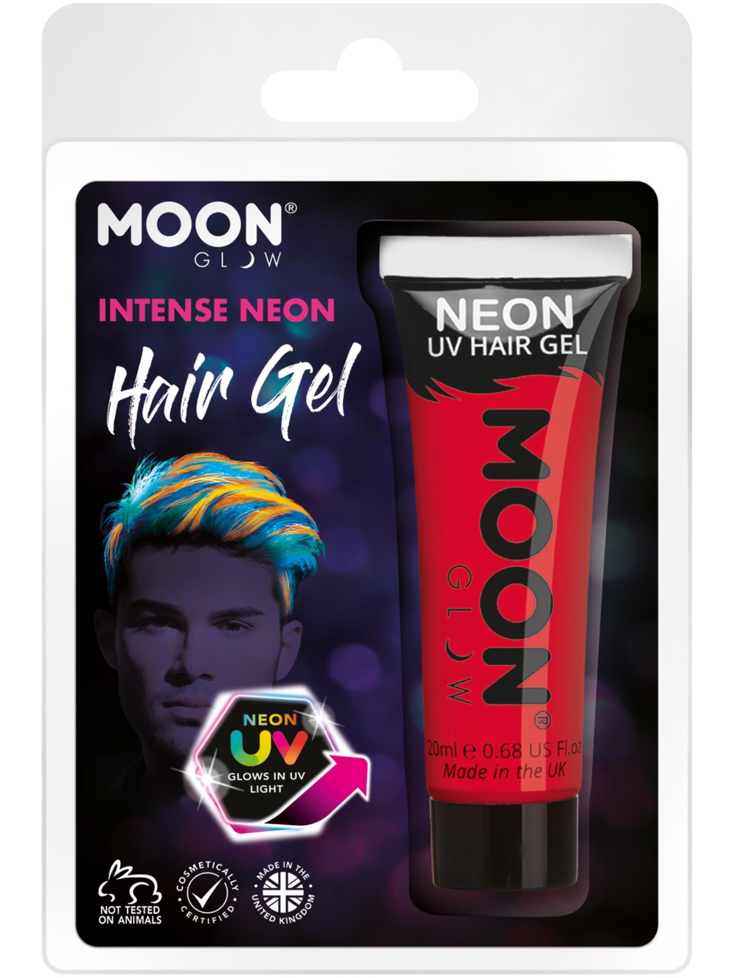 Moon Glow Intense Neon UV Hair Gel, Intense Red