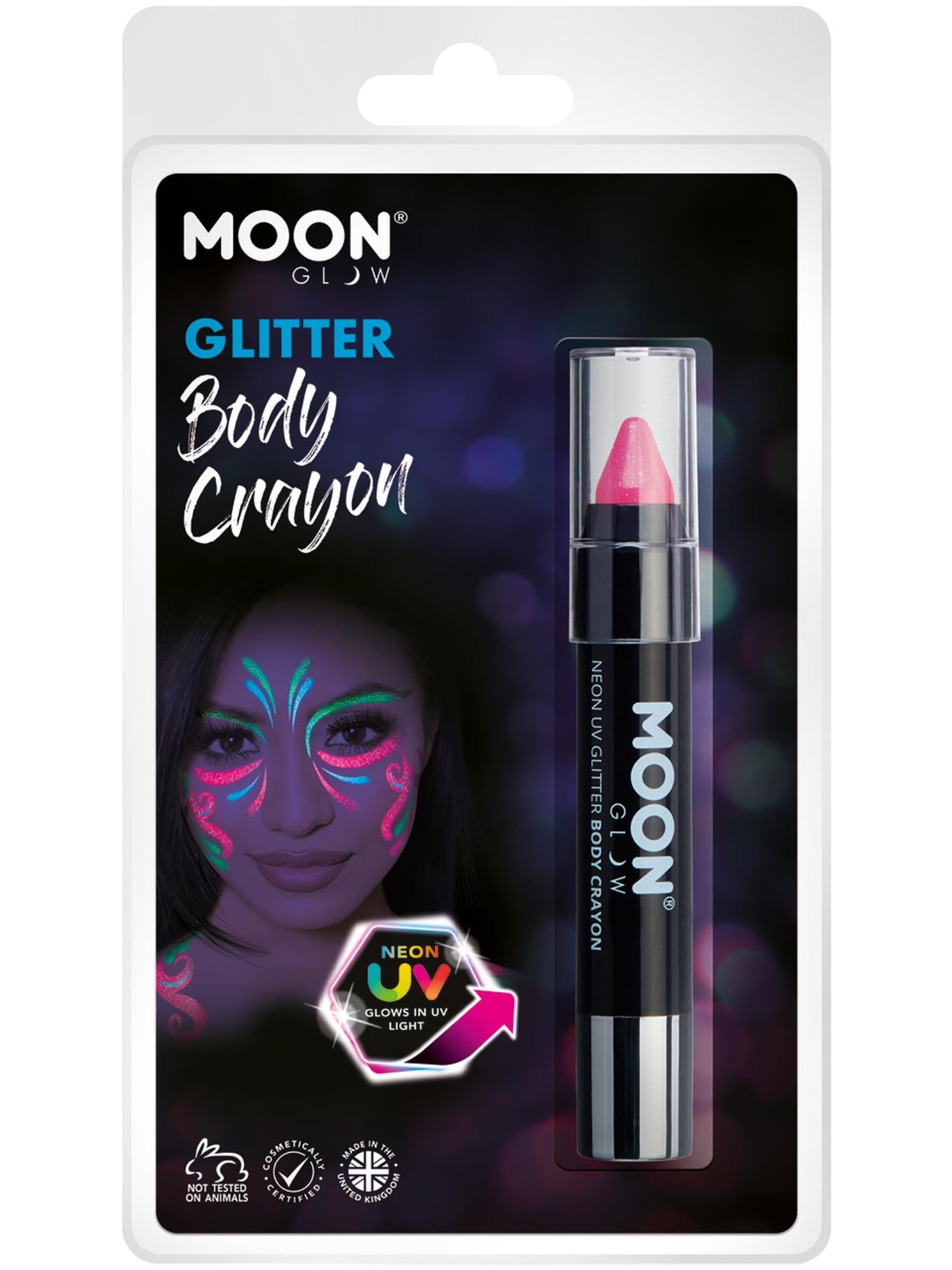 Moon Glow - Neon UV Glitter Body Crayons, Hot Pink