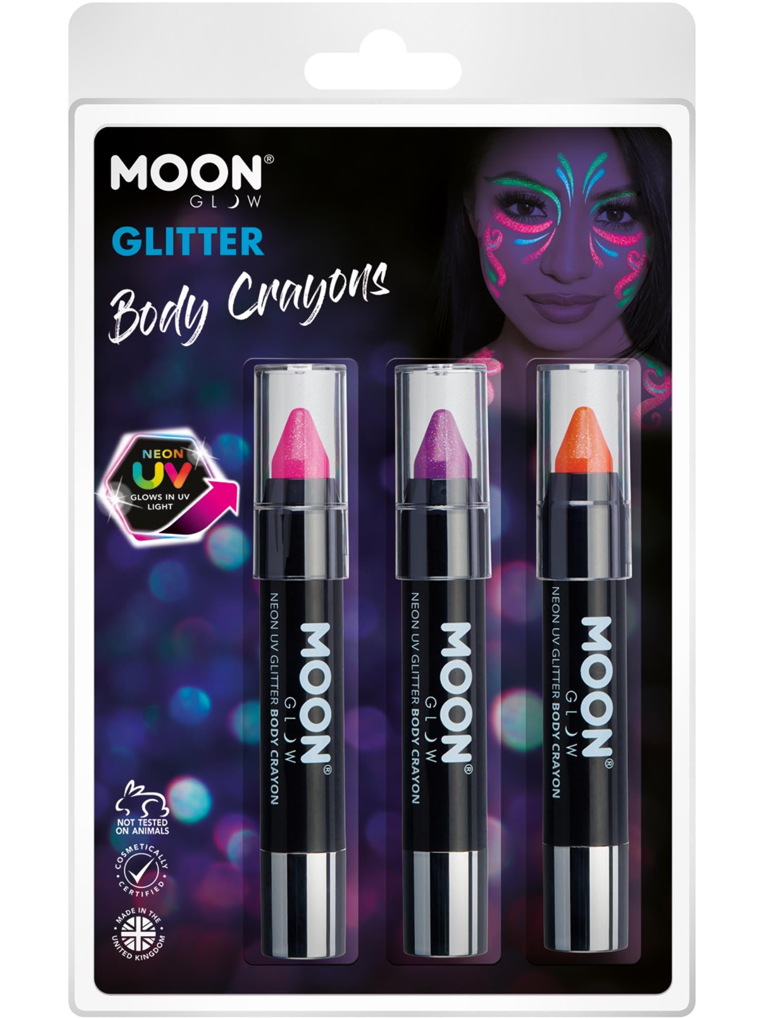 Moon Glow – Neon-UV-Glitzer-Körpermalstifte,
