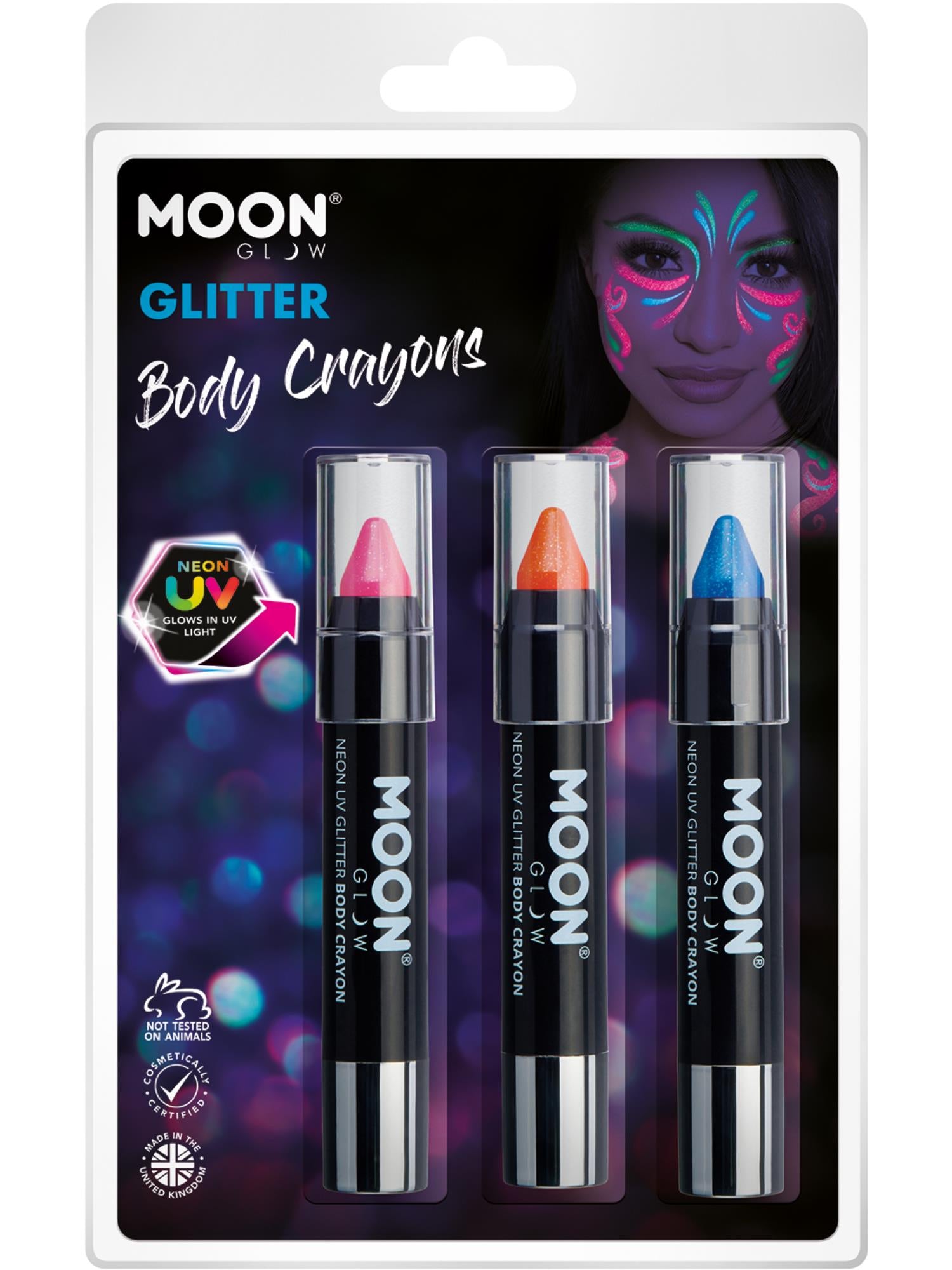 Moon Glow – Neon-UV-Glitzer-Körpermalstifte,