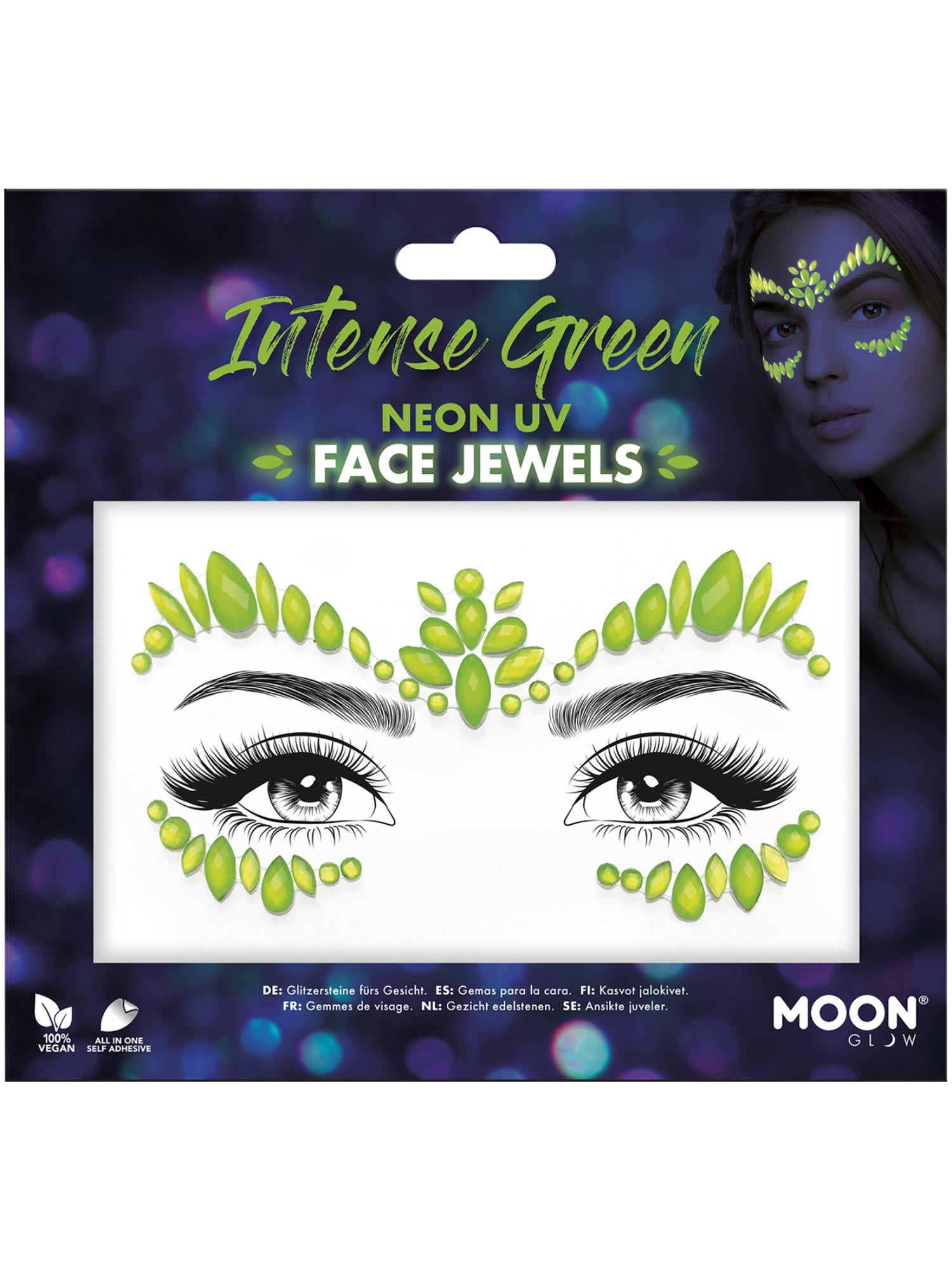 Moon Glow gezichtsjuwelen, intens groen