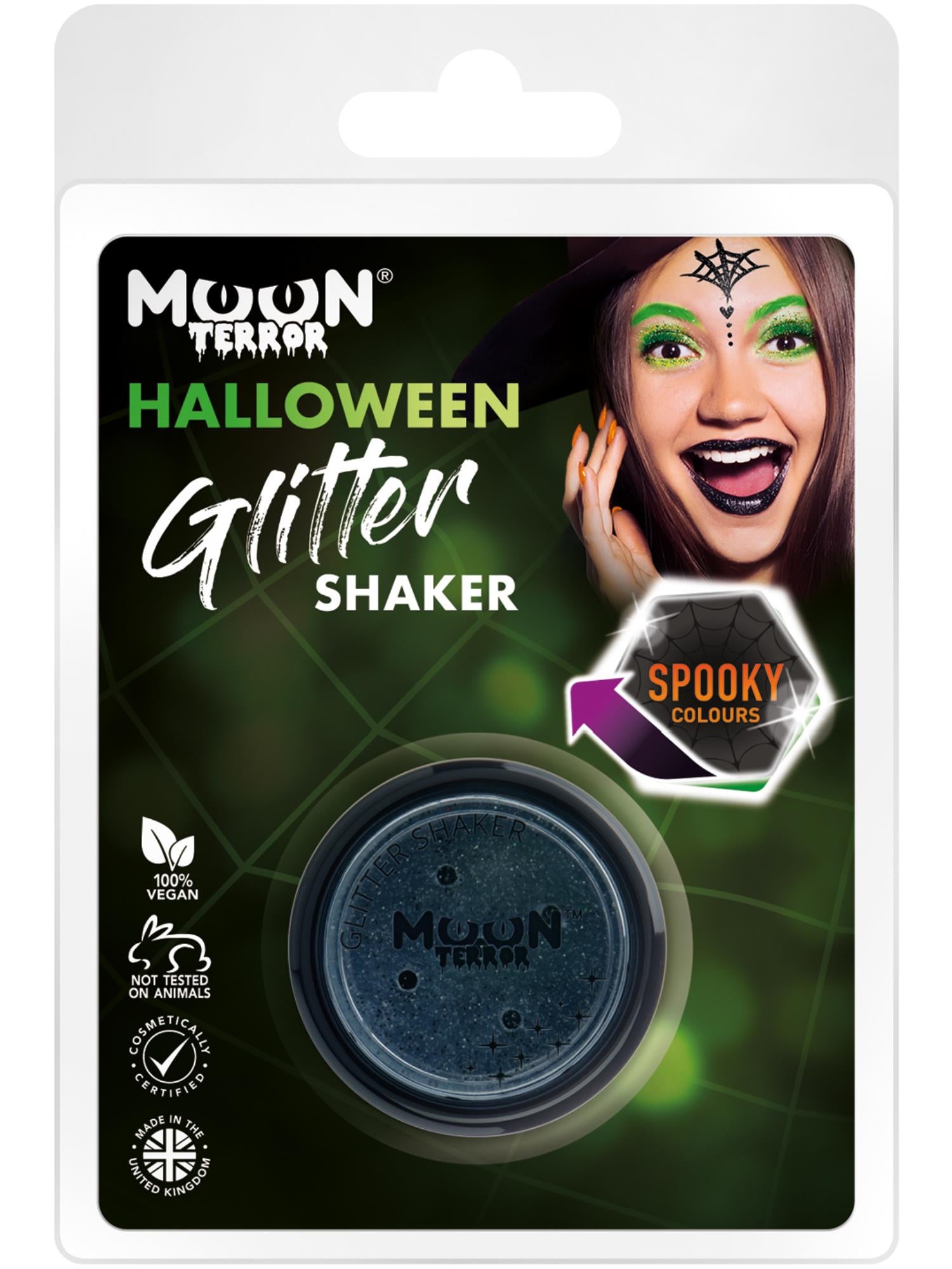 Moon Terror Halloween Glitter Shakers, Black