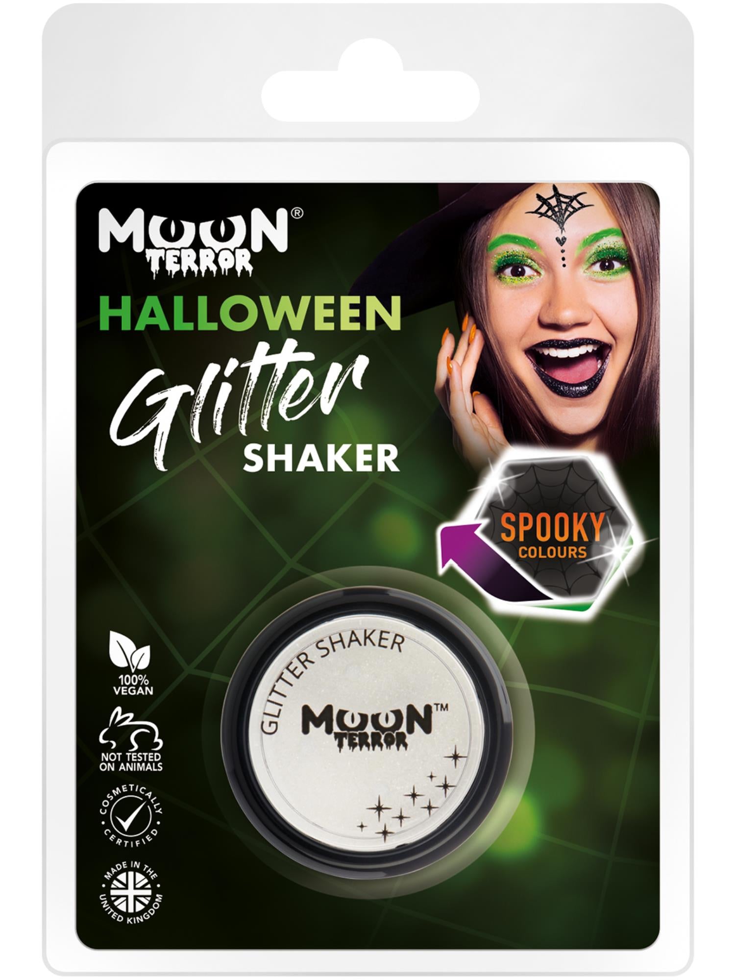 Moon Terror Halloween Glitter Shakers, White