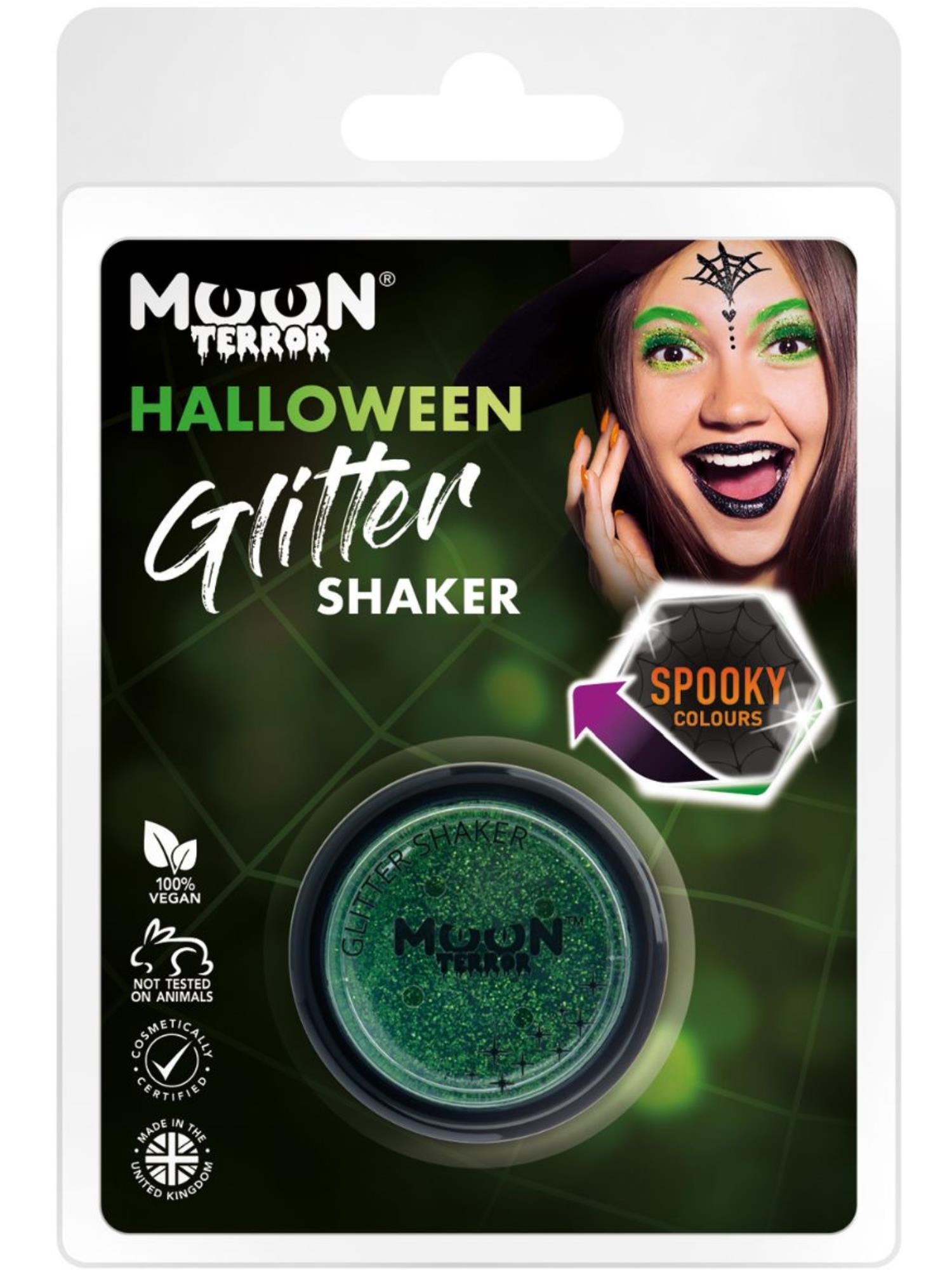 Moon Terror Halloween Glitter Shaker, Green
